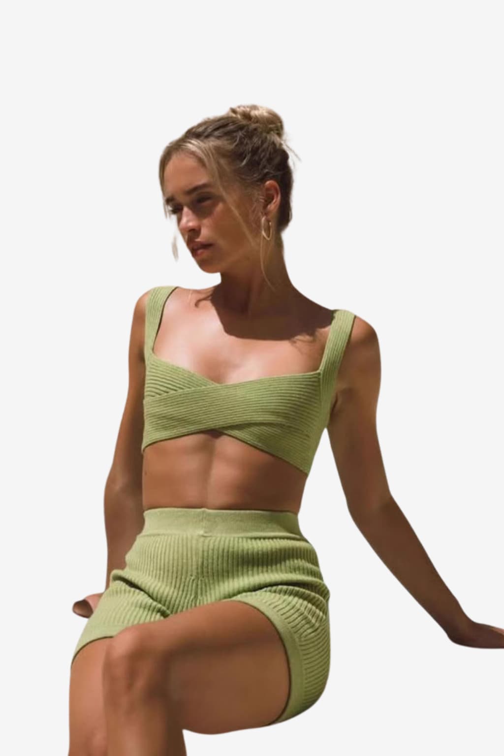 Women’s Knit Bikini Set with Wrap Top and High Waist Shorts
