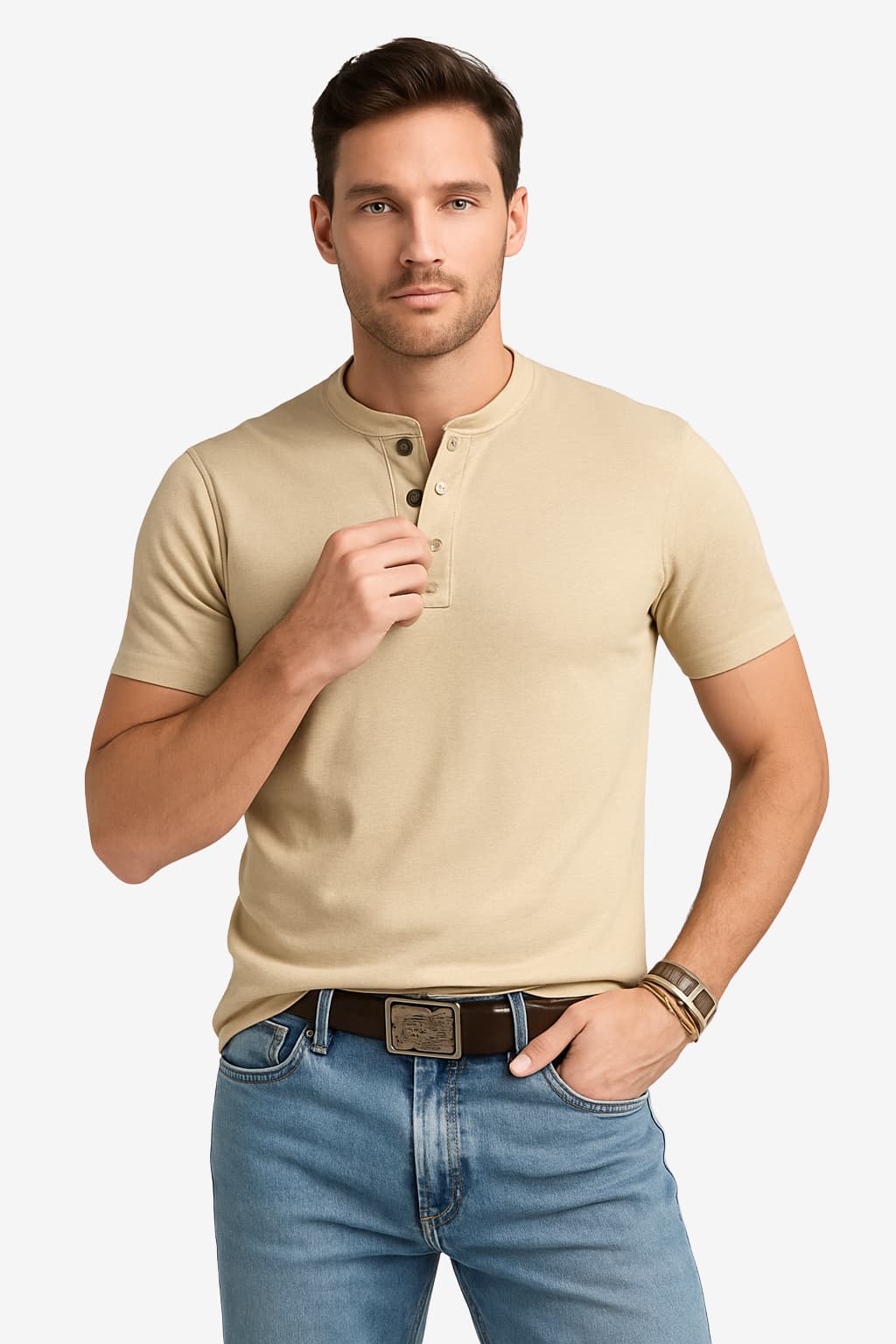 Men’s Short Sleeve Henley T-Shirt for Summer Casual