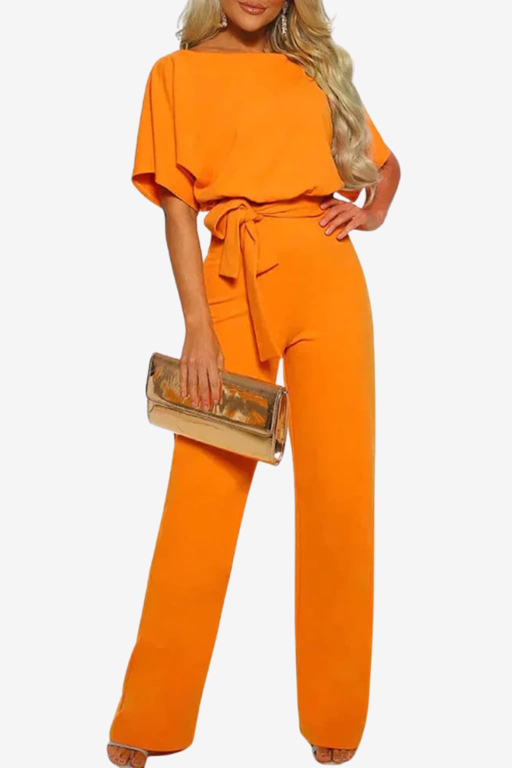 Women's Belted Wide-Leg Jumpsuit, Lightweight Crepe, All - Season