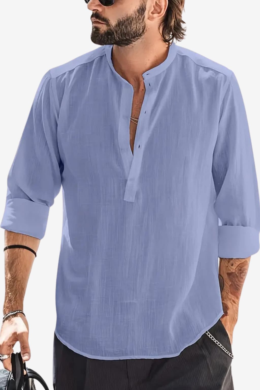 Men’s Long Sleeve Linen Shirt Casual Relaxed Fit White