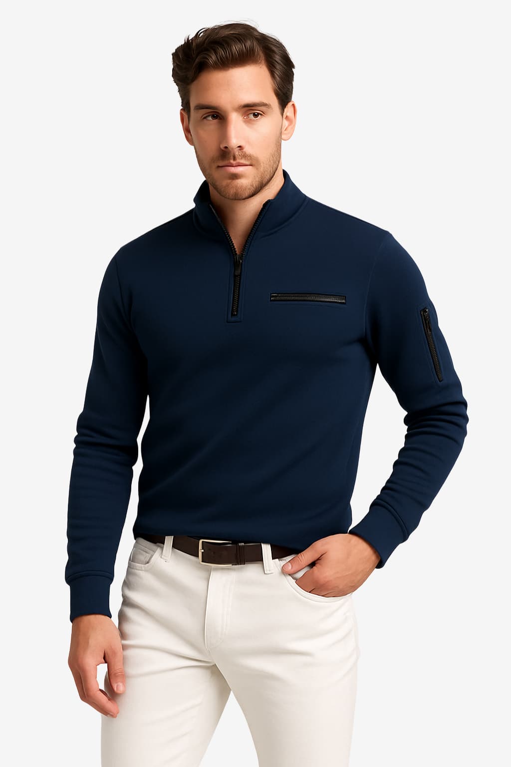 Men’s Zip Up Sweater with Chest Pocket Long Sleeve