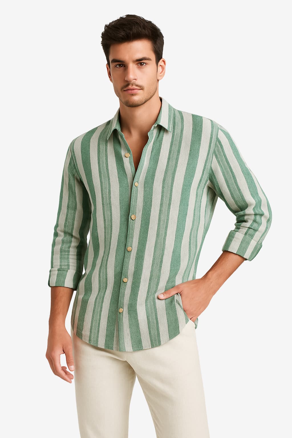 Men’s Striped Long Sleeve Linen Blend Casual Shirt
