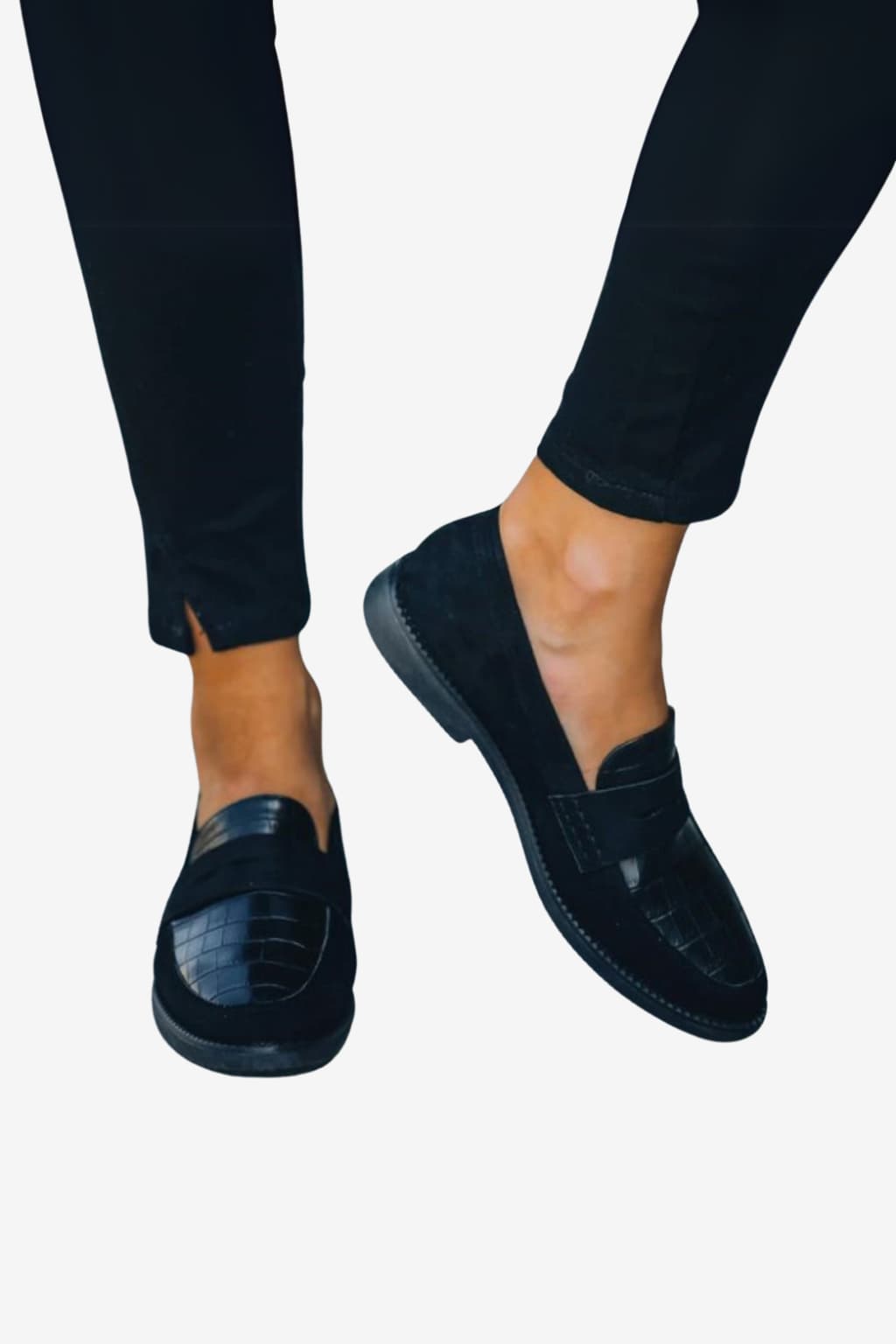 Women's Leather Loafer Mules, Crocodile-Textured, Slip - On