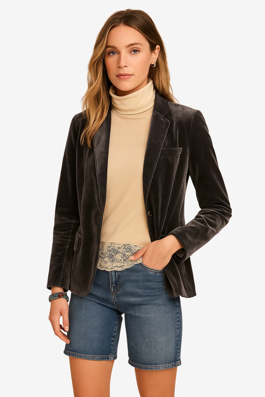 Women's Velvet Slim - Fit Blazer with Notched Lapel