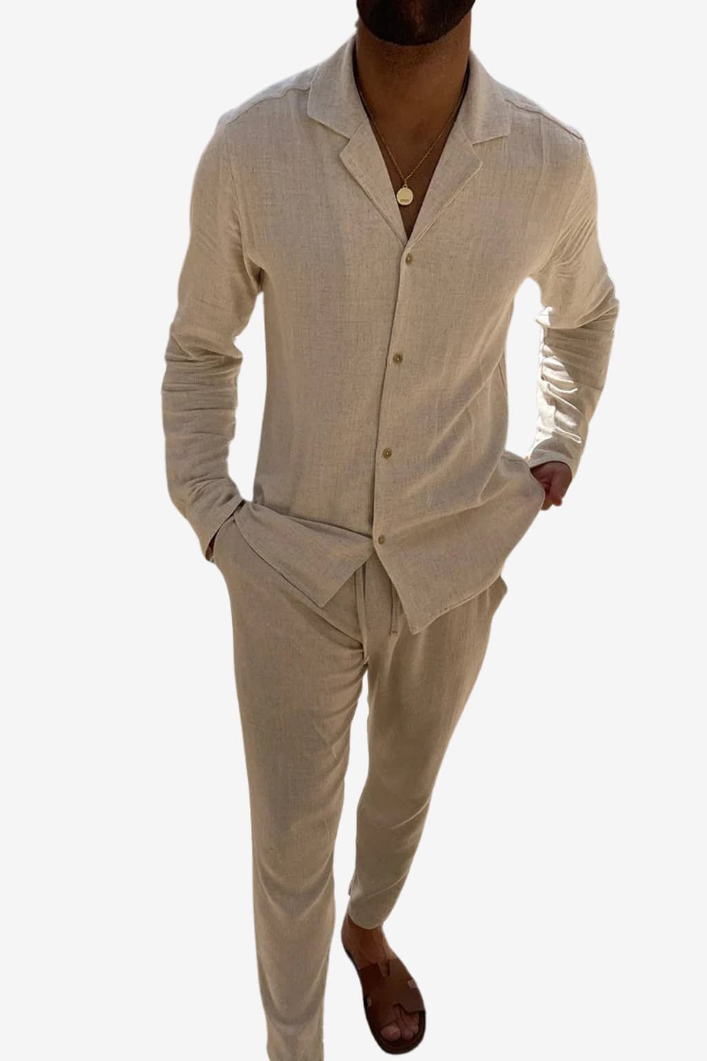 Men's Linen Blend Shirt &amp; Trouser Set Relaxed Fit