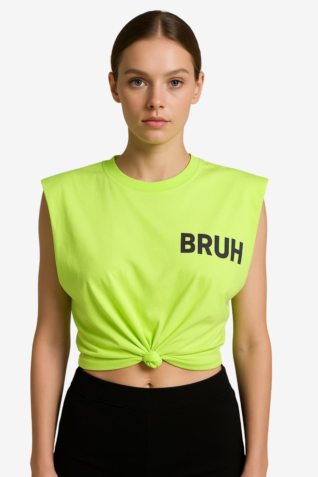 Women's Sleeveless Cropped T-Shirt with Bruh Print