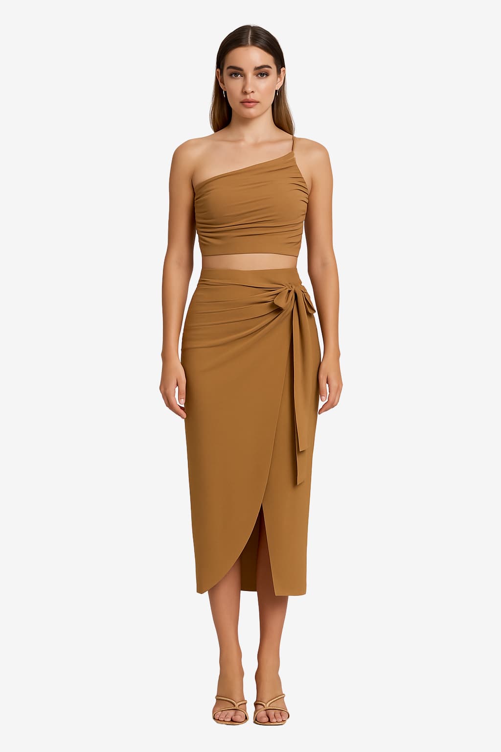 Women's Ruched Crop Top &amp; High-Slit Maxi Skirt Set