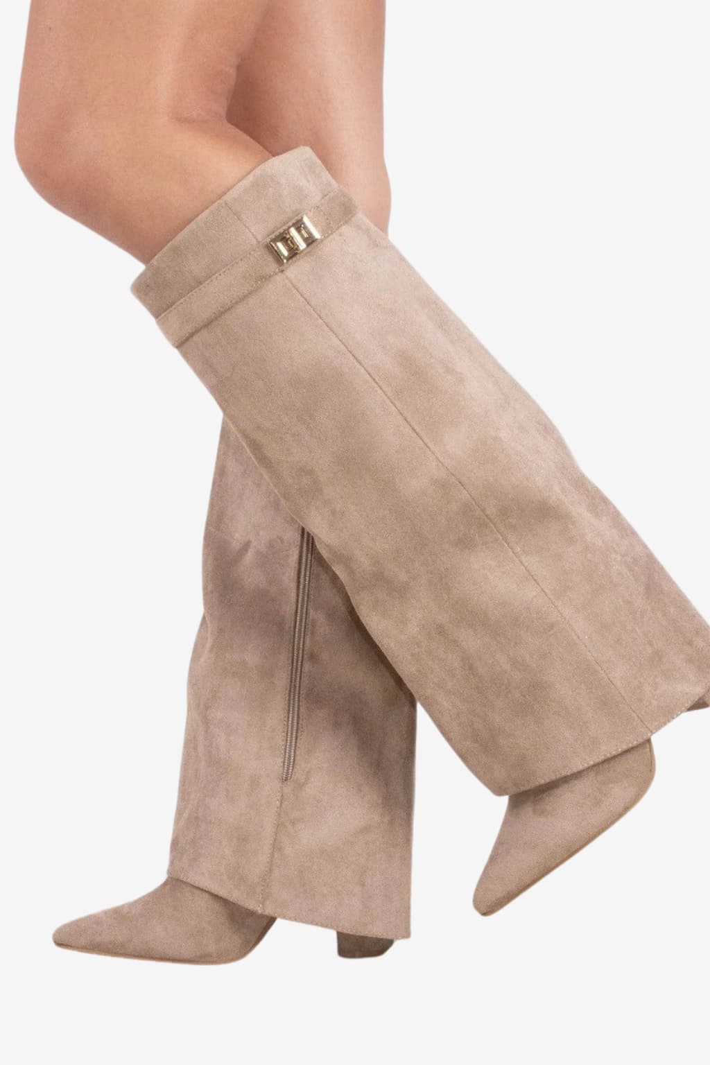 Women’s Suede Ankle Boots with Block Heel and Zip