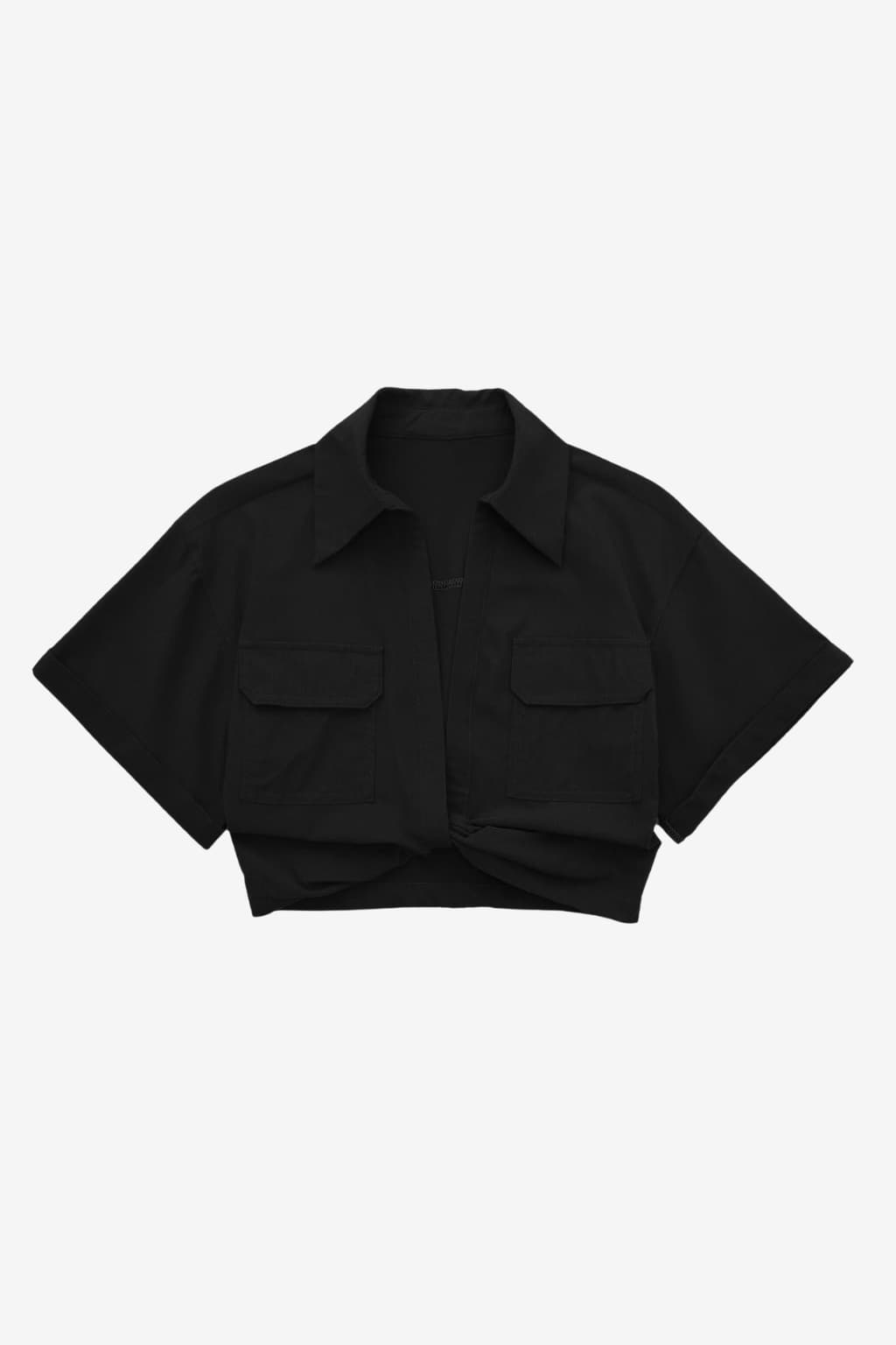 Women’s Cropped Linen Shirt with Cross Front Detail