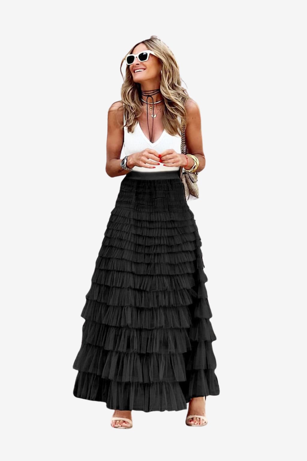 Women’s Tiered Maxi Skirt High Waist Flowy Style