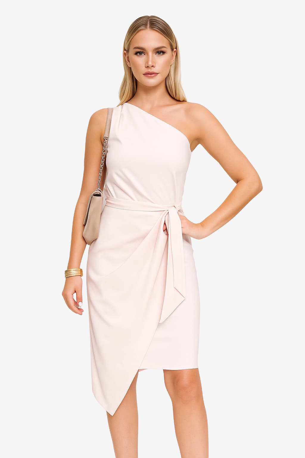 Women's One-Shoulder Mini Dress with Waistband