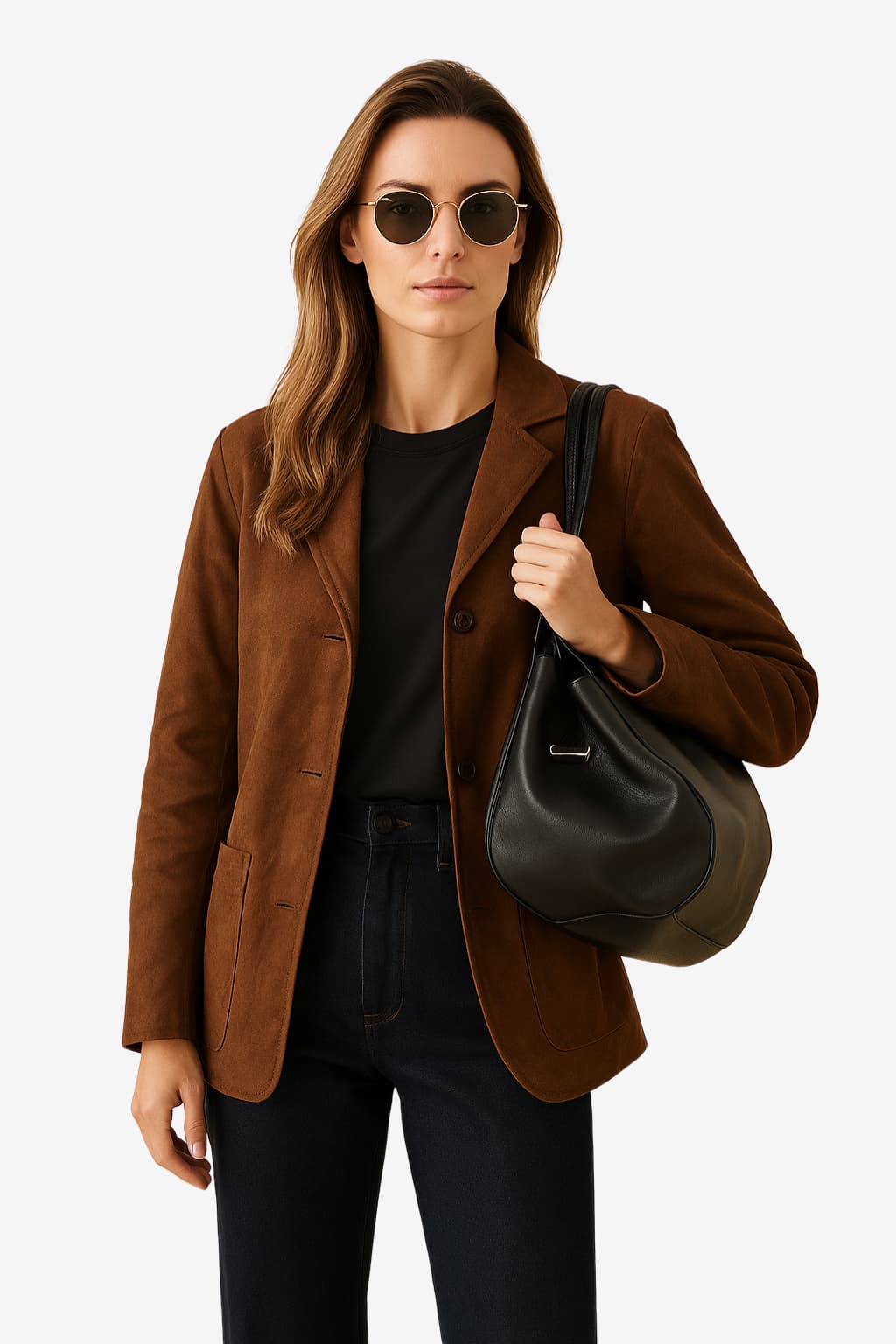 Women’s Brown Suede Blazer - Lapel Collar Smart Casual Jacket
