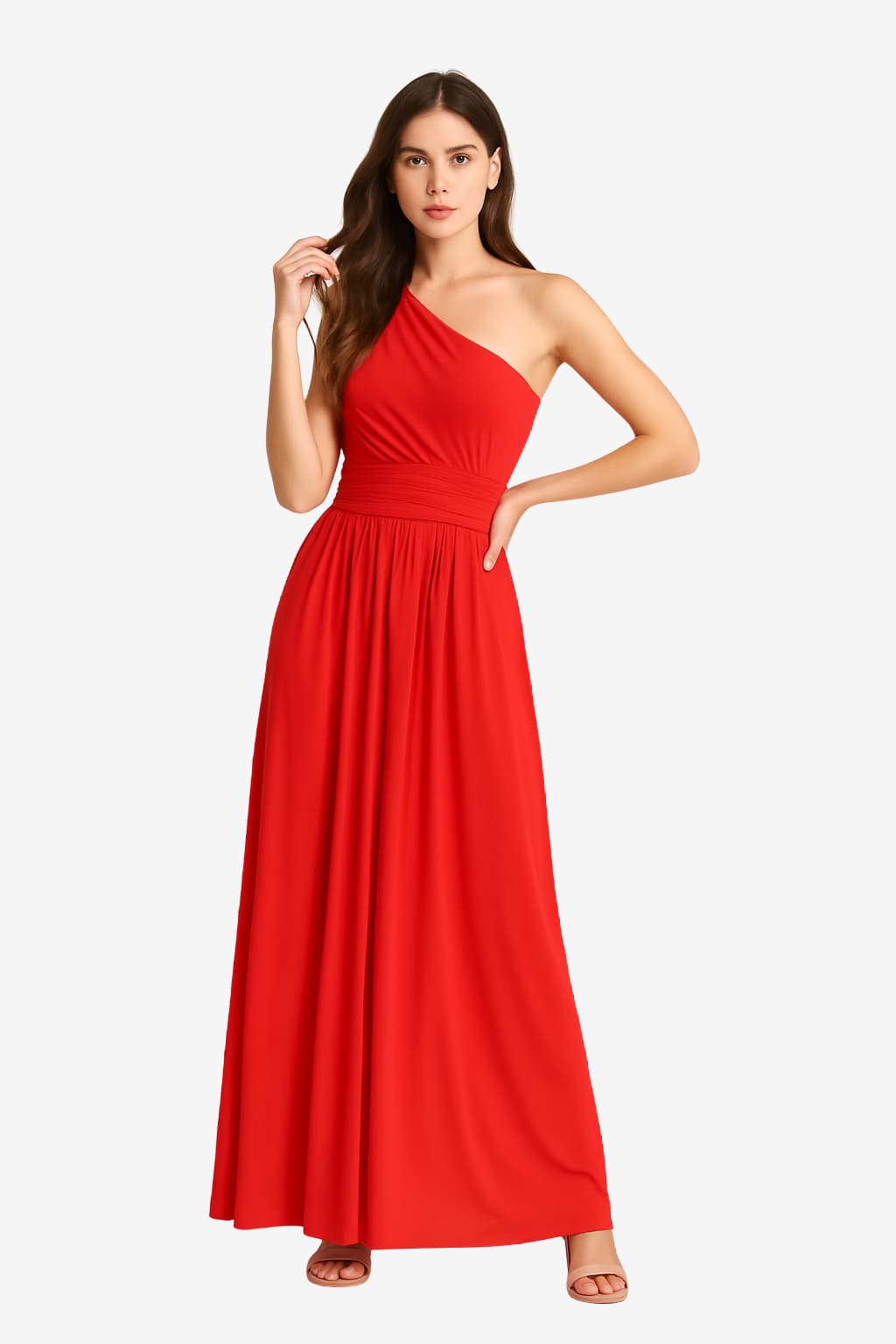 Women's One-Shoulder Maxi Dress with Ruched Waist