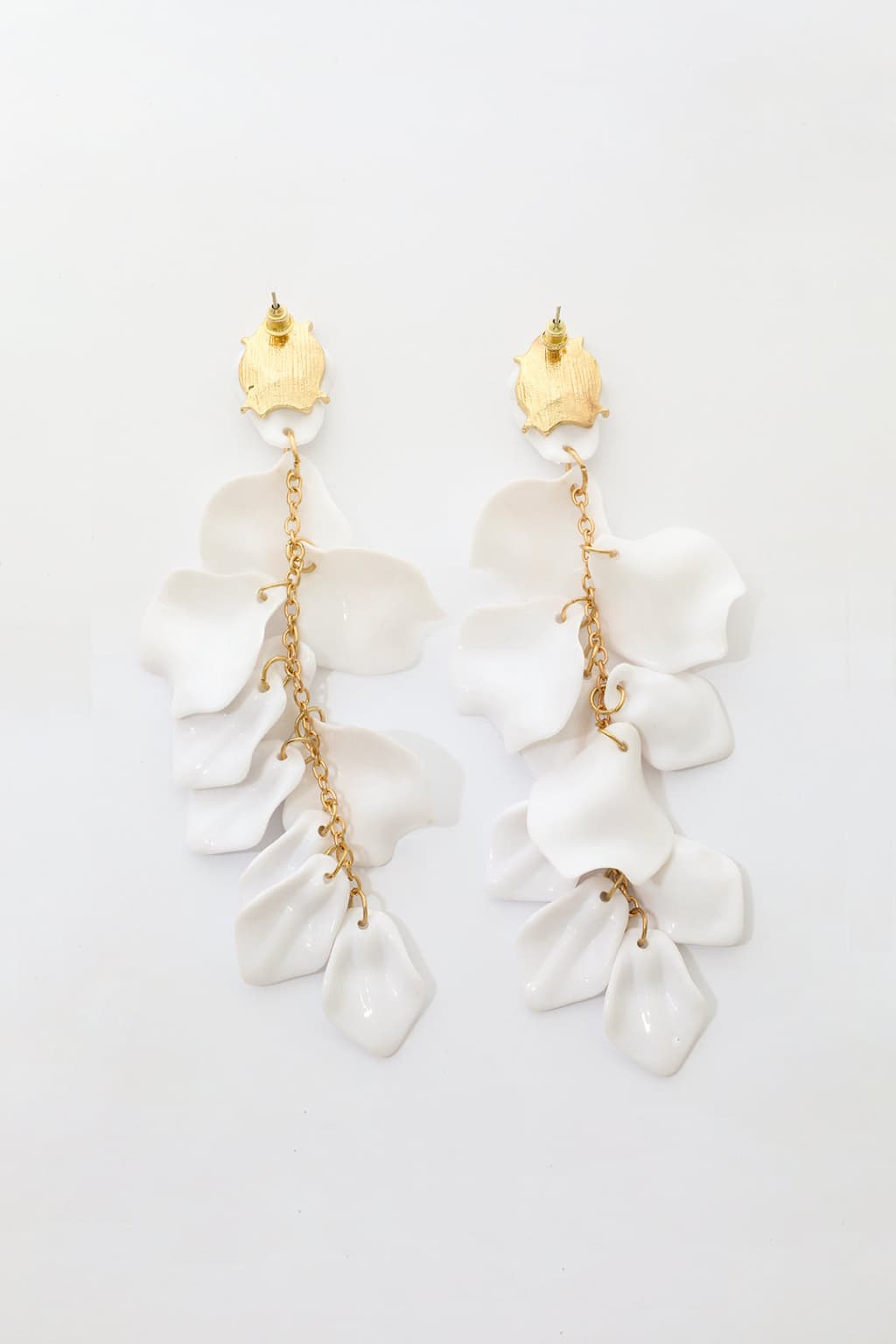 Women’s White Floral Dangle Earrings with Gold-Tone Accents
