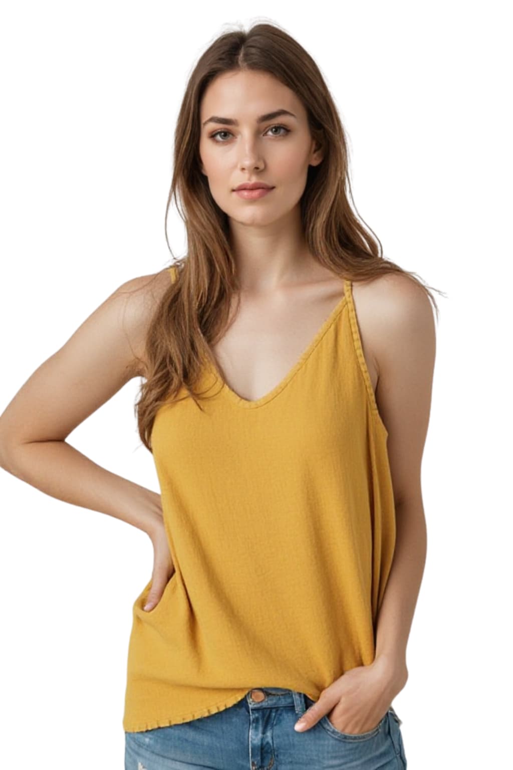 Women's Lightweight Linen Cami Top with Spaghetti Straps