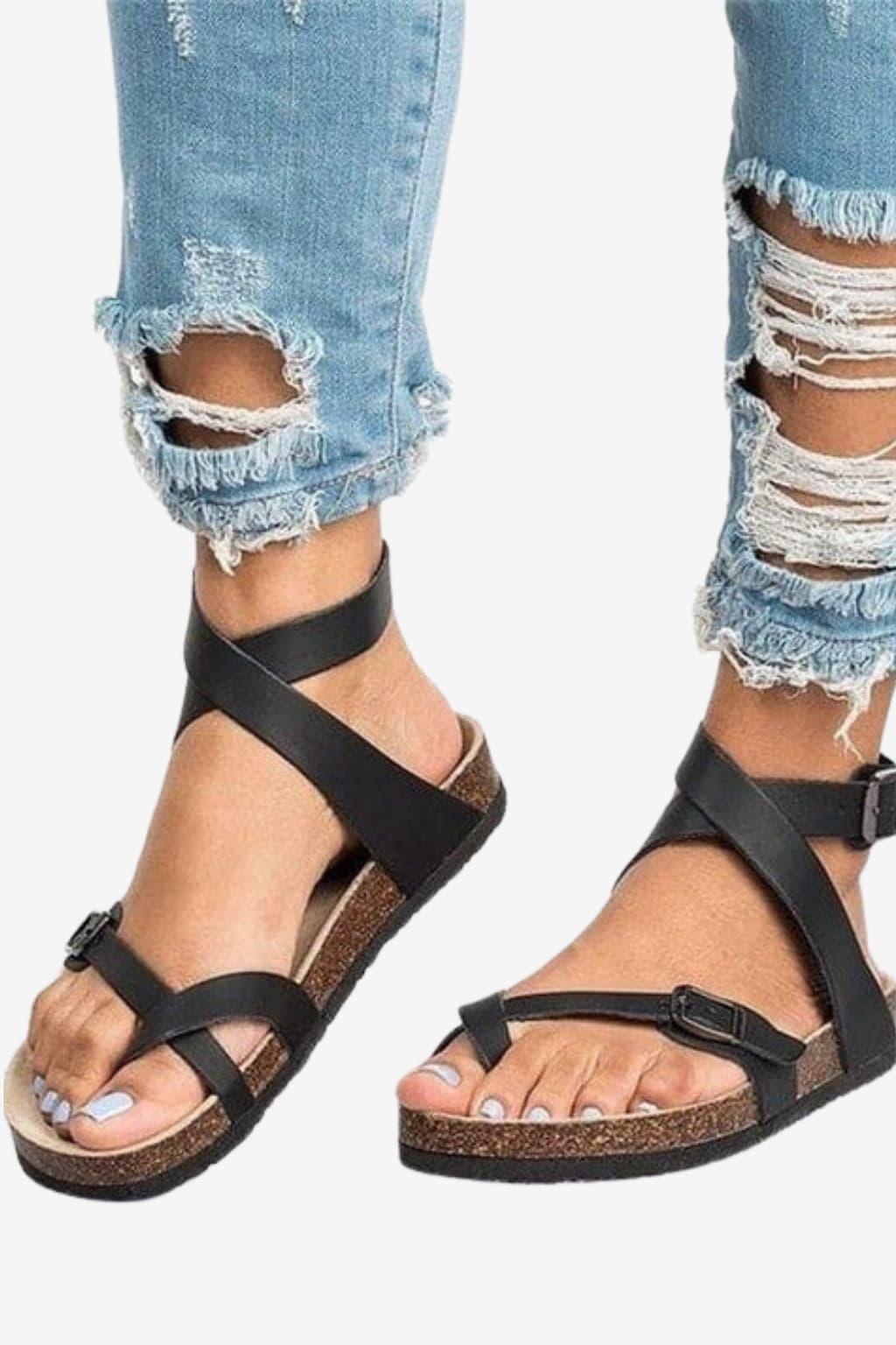 Women’s Gold Strap Sandals with Ankle Buckle Flat Sole