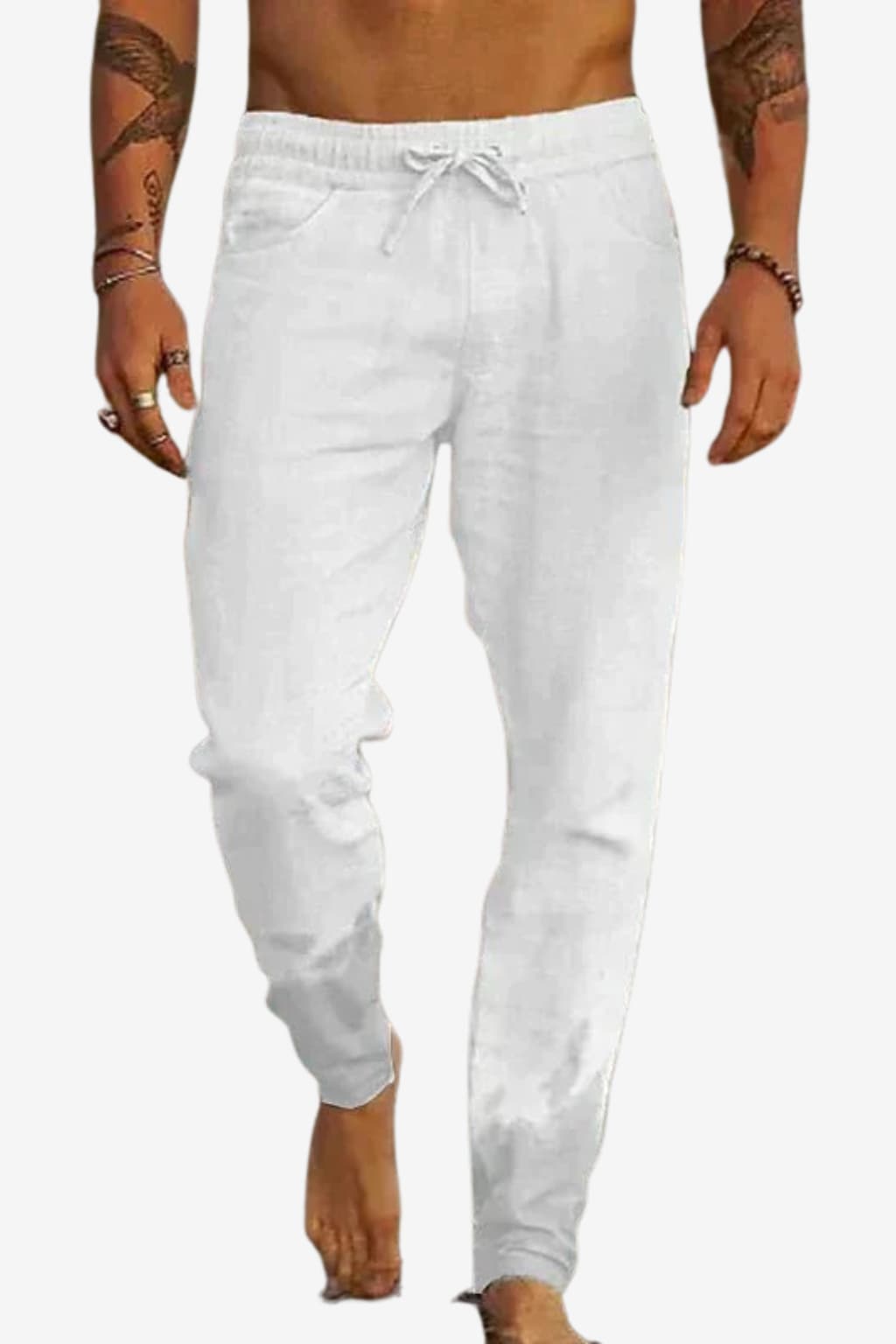 Men's Relaxed Fit Linen Trousers Light Blue Summer Casual