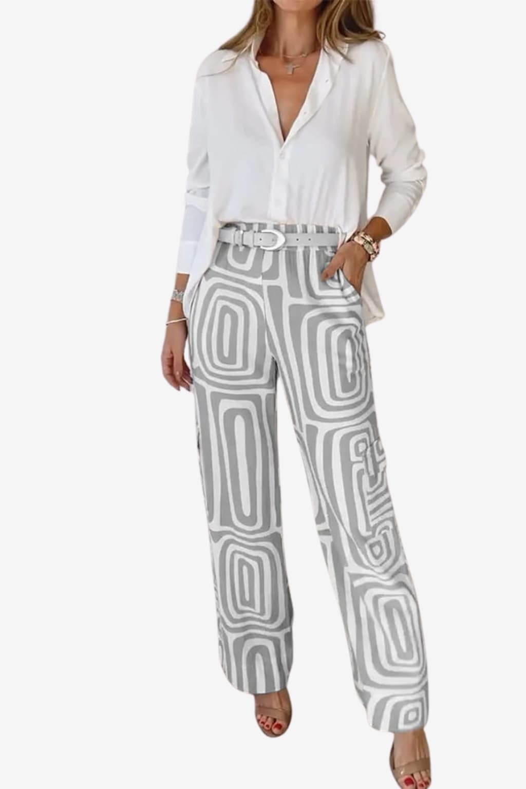 Women's Geometric Two-Piece Set with Belt