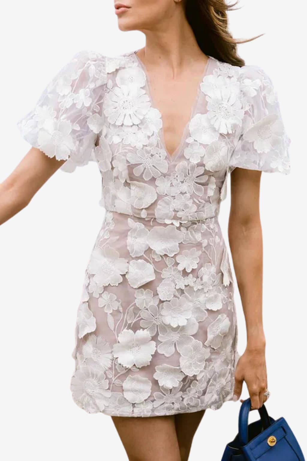 Women’s Puff Sleeve Mini Dress Floral V-Neck Fit