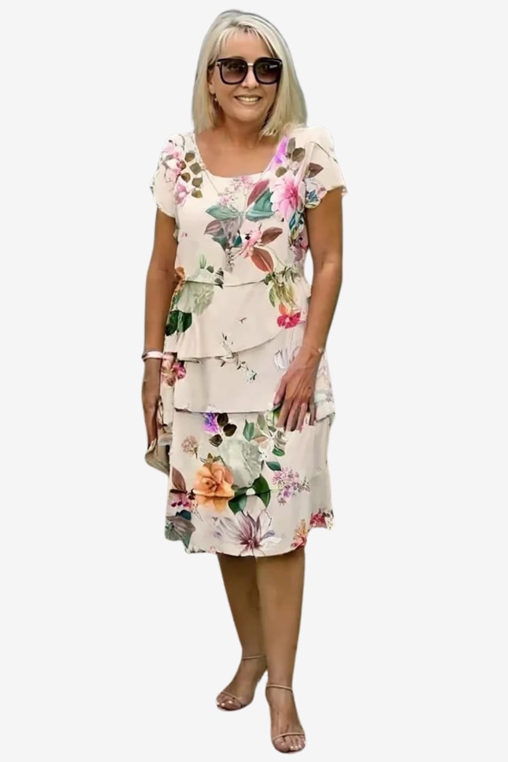 Women’s Floral Knee-Length Dress Short Flutter Sleeve