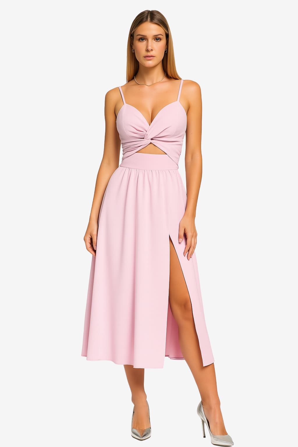 Women’s Backless Twist Midi Dress with Spaghetti Straps