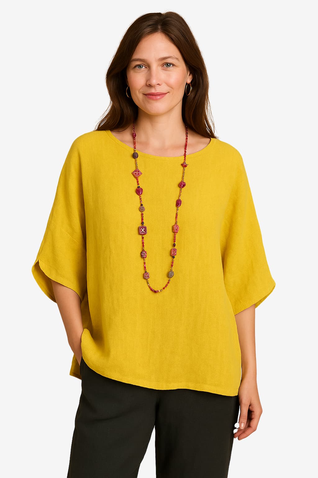 Women's 3/4 Sleeve Loose Casual Blouse with Pockets