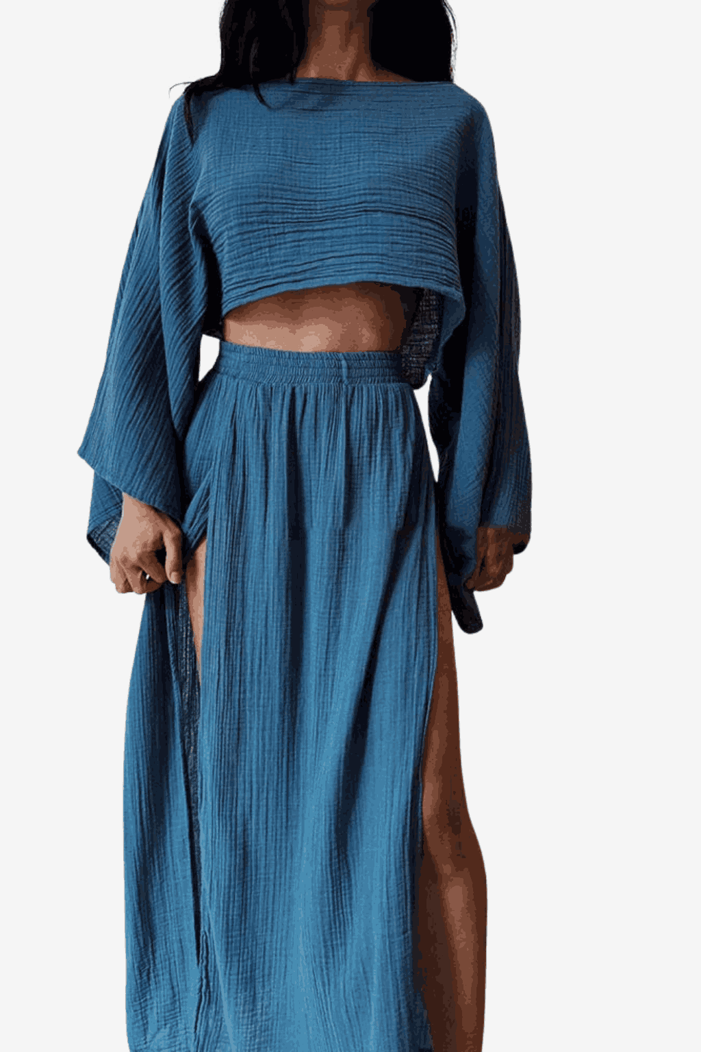 Women's Linen 2-Piece Set - Split Skirt &amp; Top Outfit