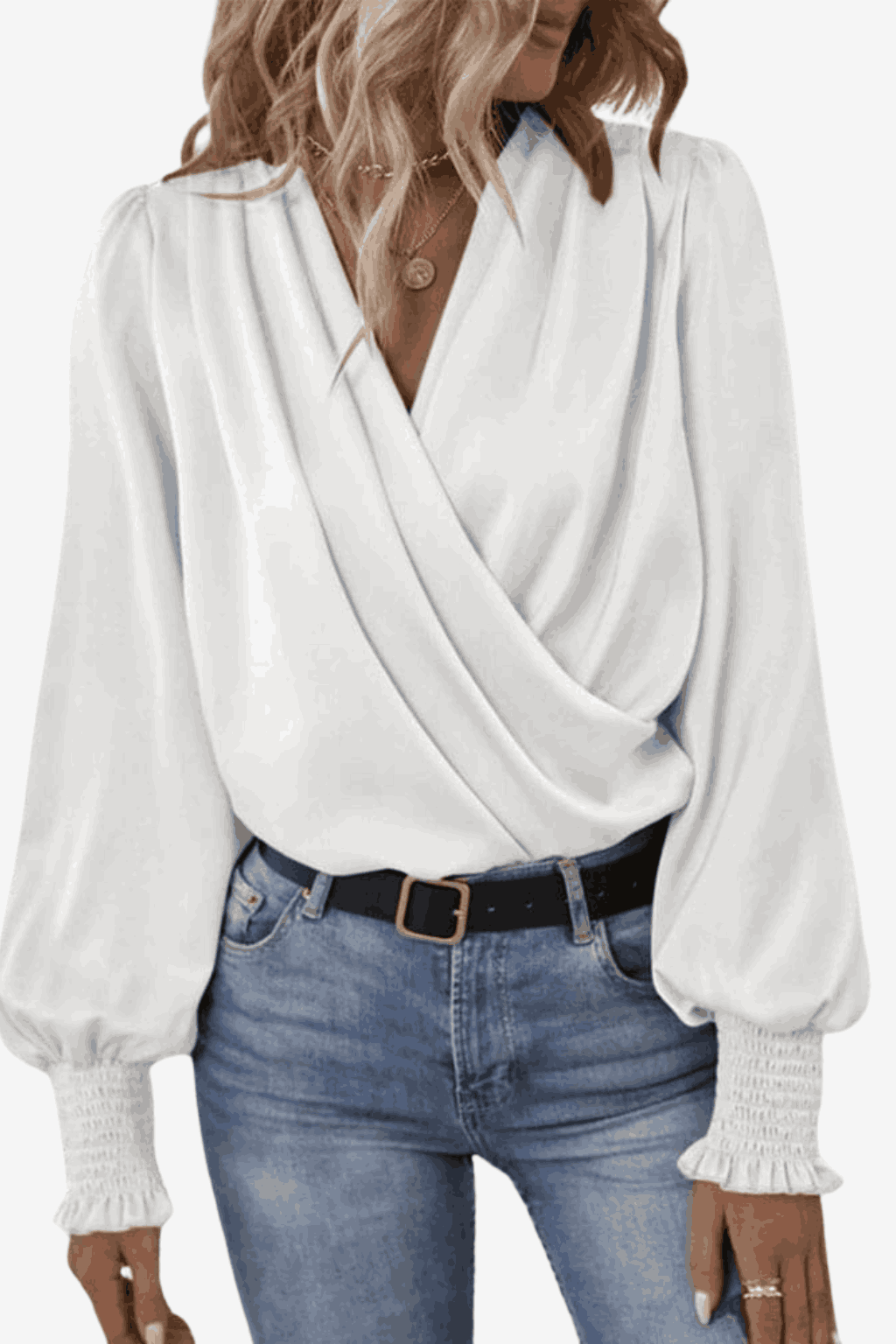 Women's Long-Sleeve Wrap Blouse - Elegant and Versatile