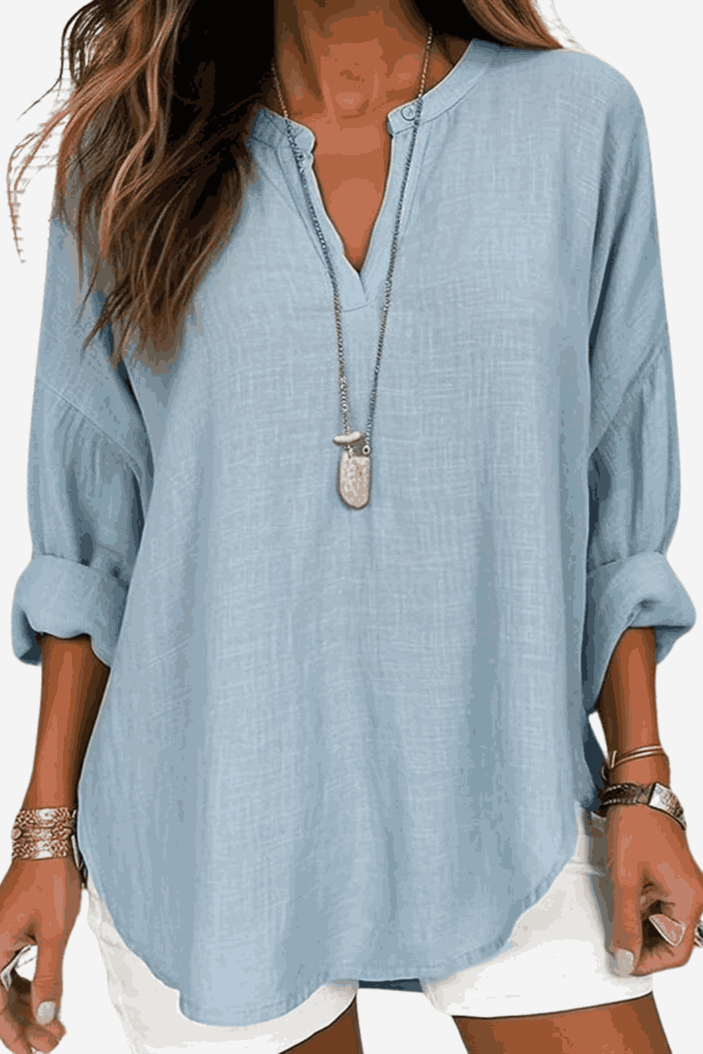 Women's Cotton Linen Long Sleeve Shirt - Relaxed Fit Casual Tunic