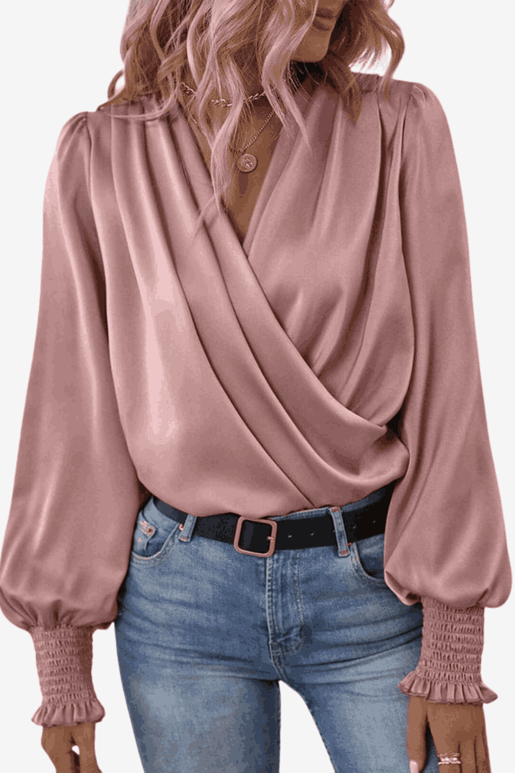 Women's Long-Sleeve Wrap Blouse - Elegant and Versatile