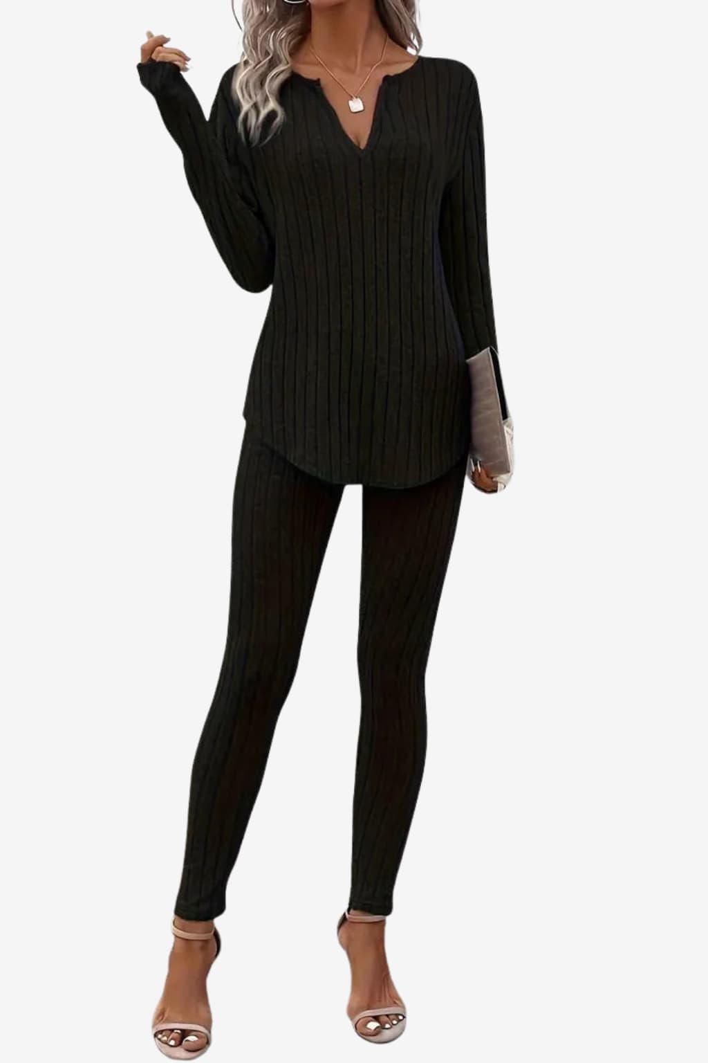 Women’s Ribbed Knit Two Piece Set Long Sleeve &amp; Leggings