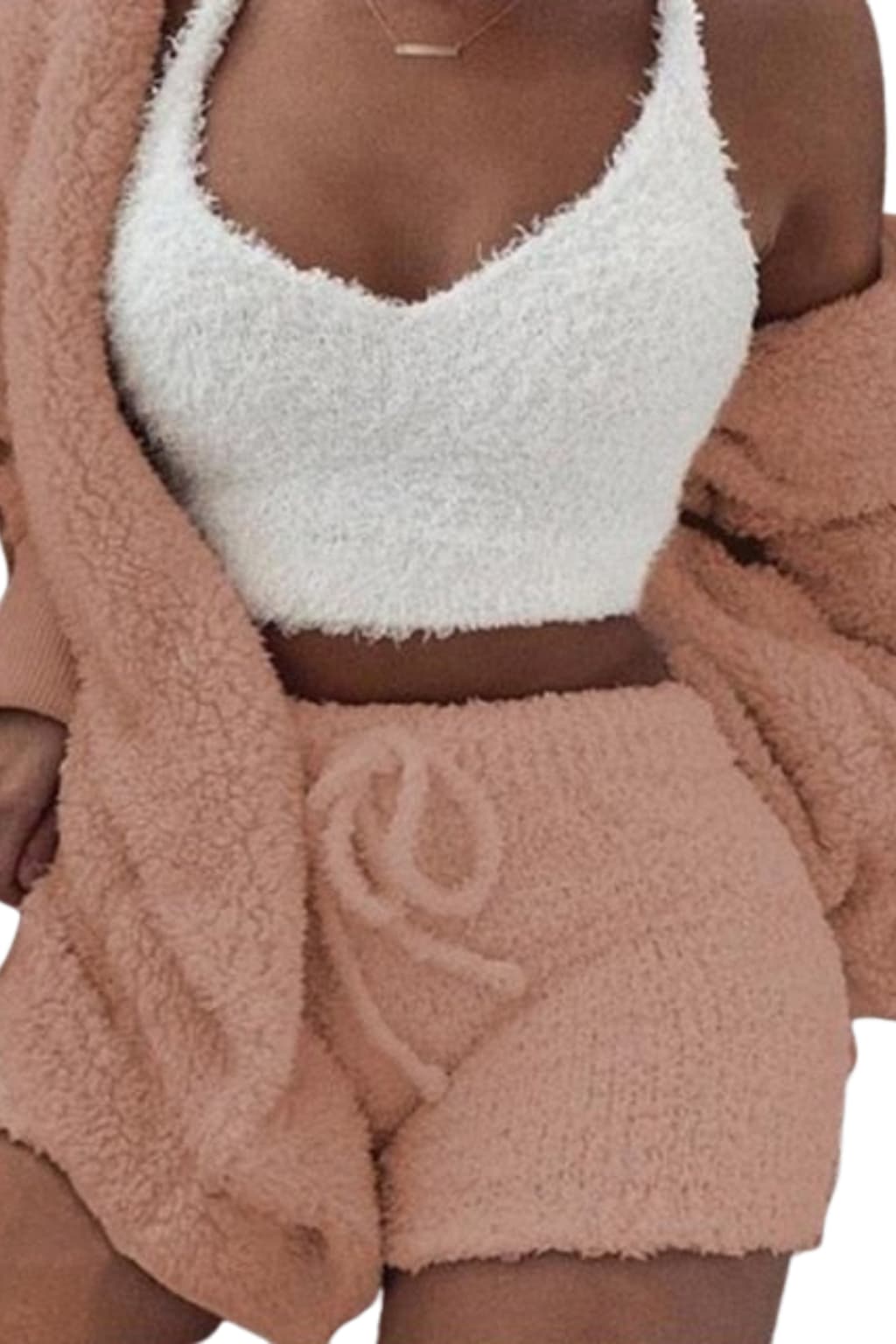 Women’s Three Piece Velvet Pyjama Set with Crop Top