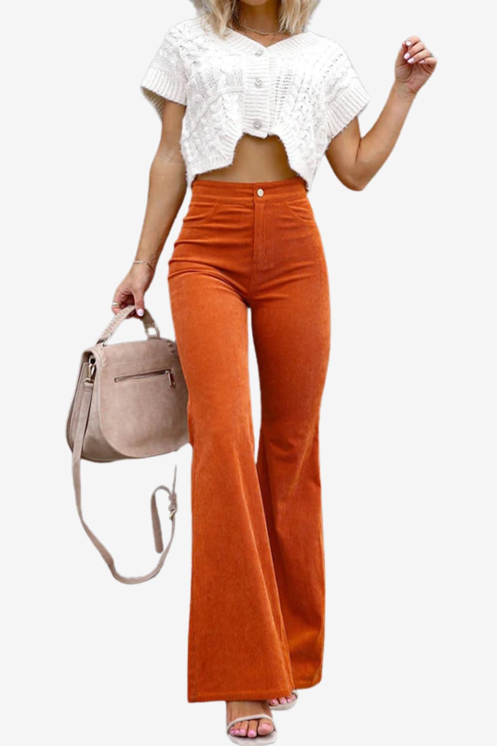 Women's High-Waisted Flared Corduroy Trousers