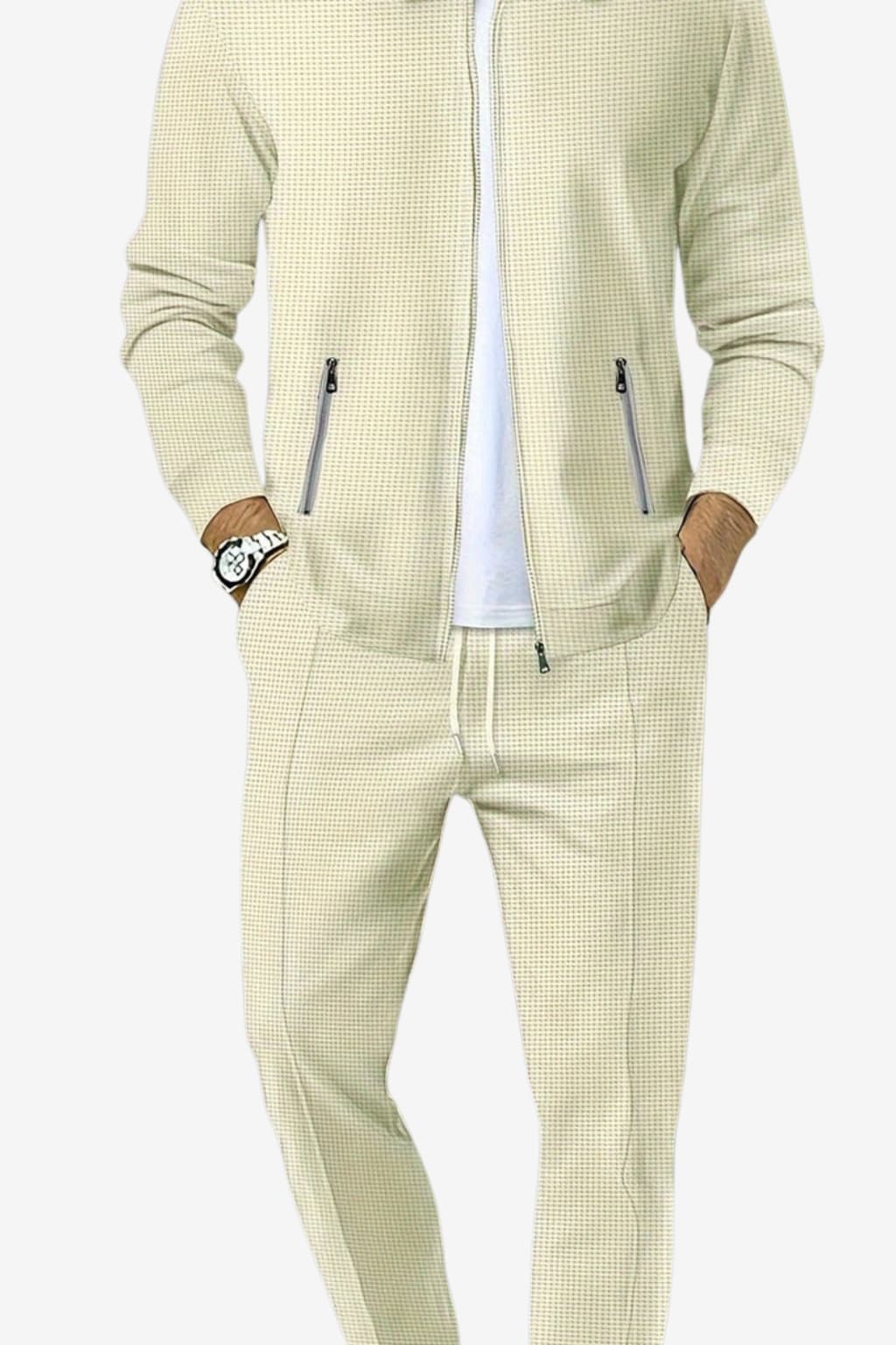 Men's Plain 2-Piece Tracksuit - Breathable Jacket &amp; Drawstring Trousers
