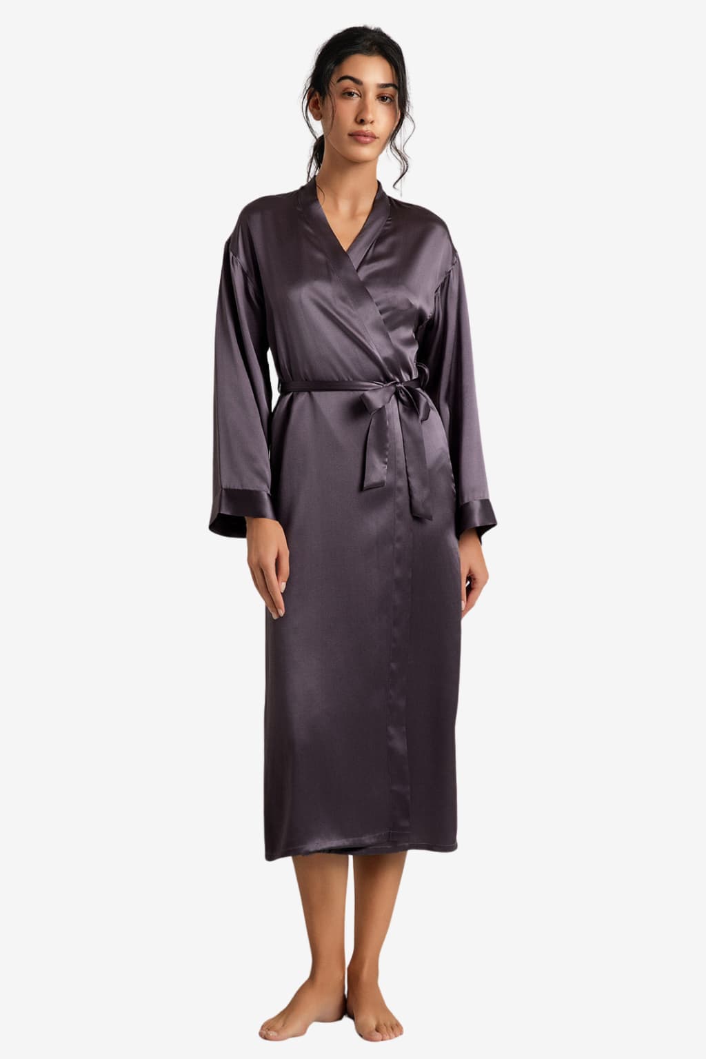 Women's Midi Satin Bathrobe with Sash