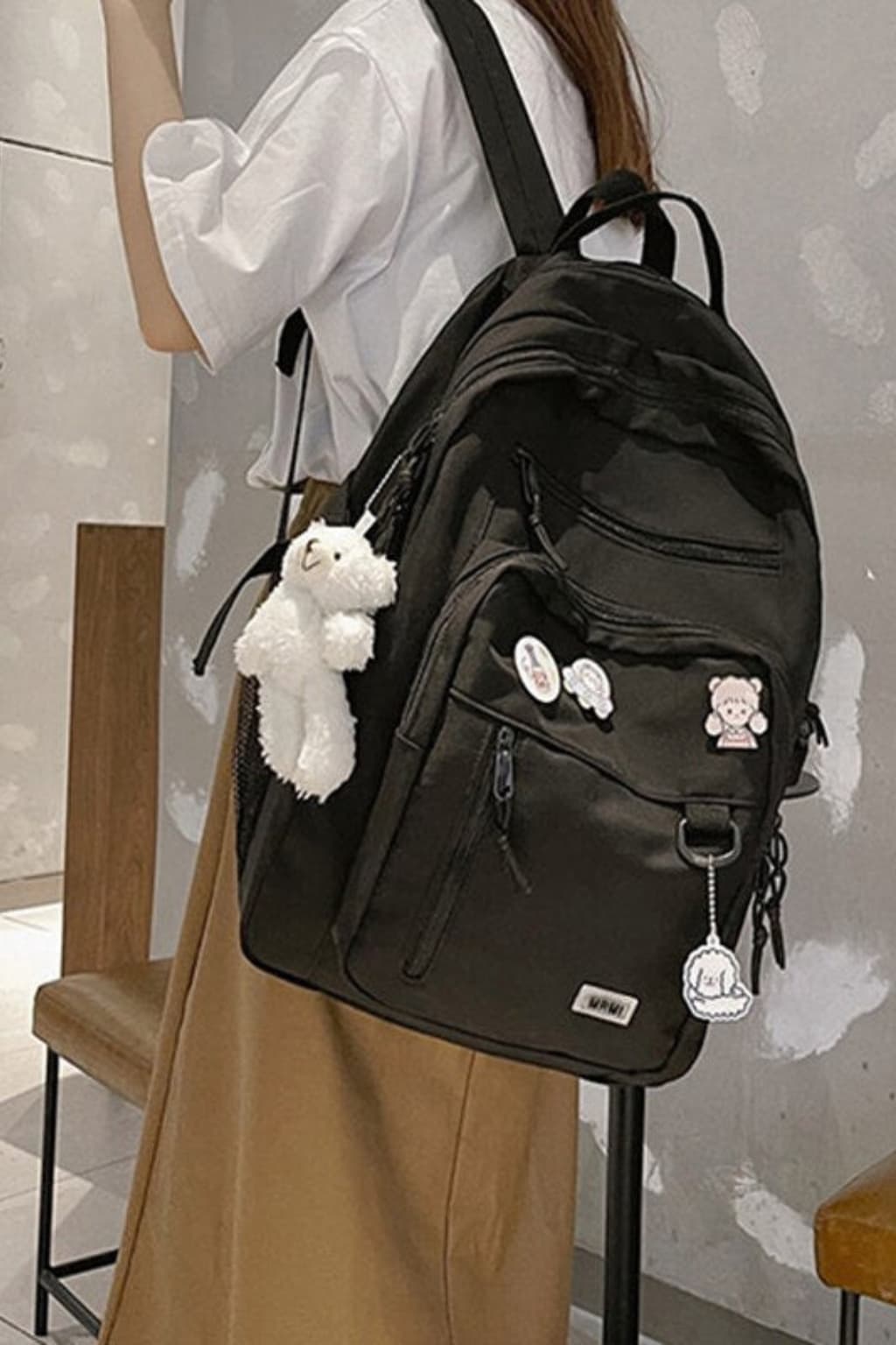 Unisex Large School Backpack with Keychain and Pins