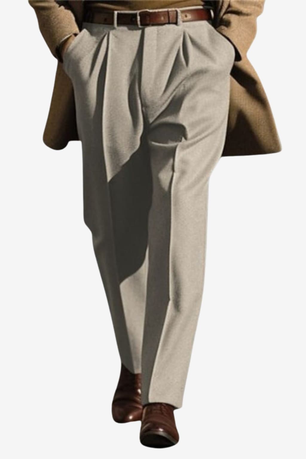 Men's Wool Pleated Trousers with Adjustable Waistband