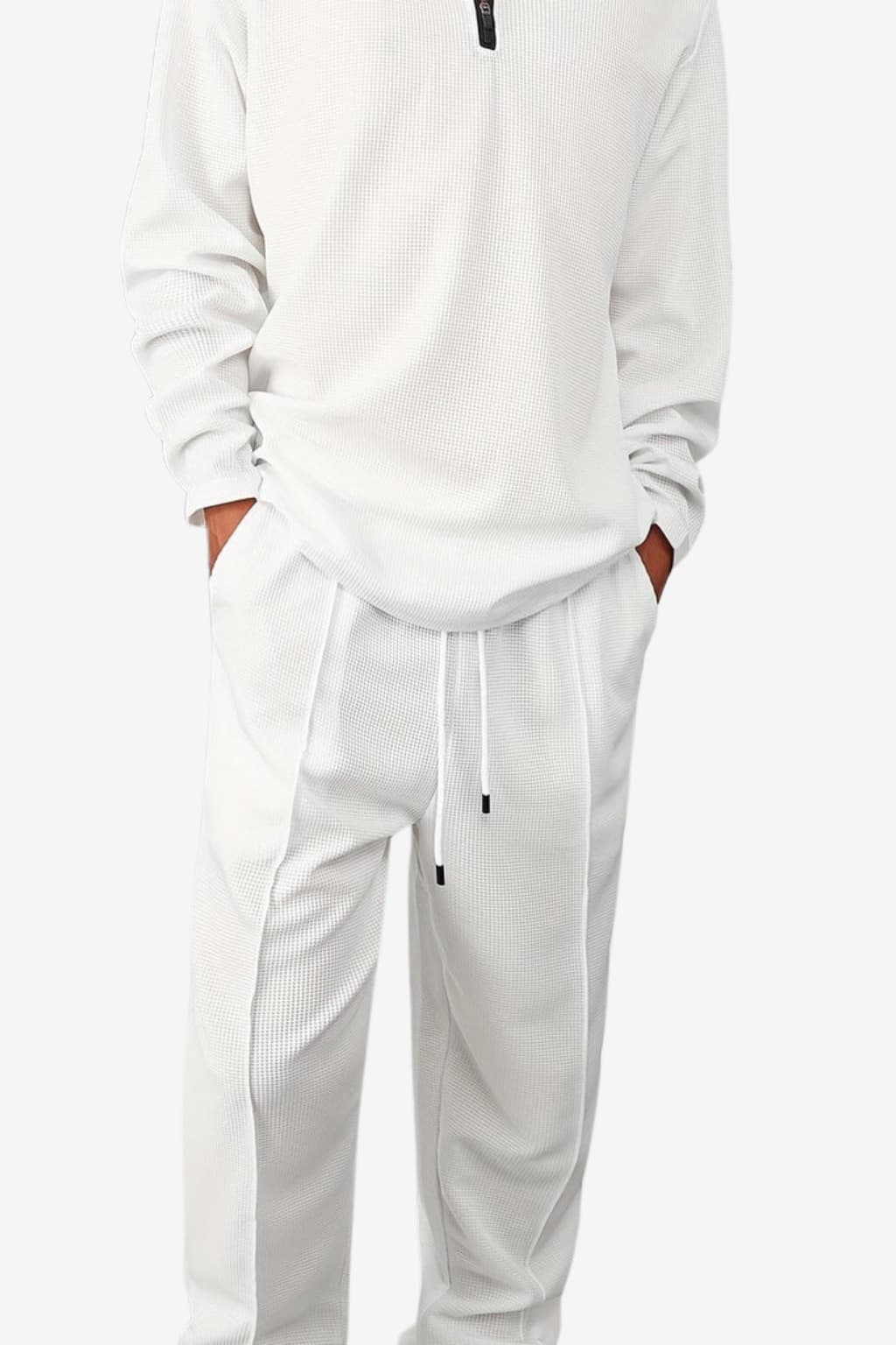 Men's Beige 2-Piece Knit Set - Long-Sleeve Sweater &amp; Drawstring Trousers