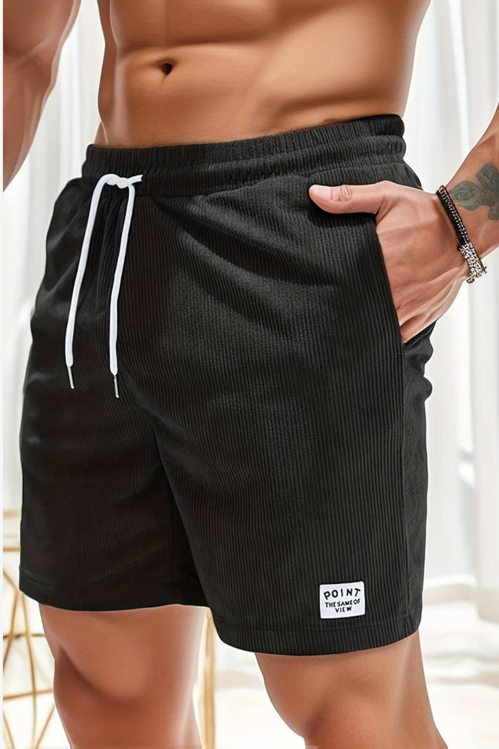 Men's Corduroy Casual Shorts - Elastic Waist, Side Pockets