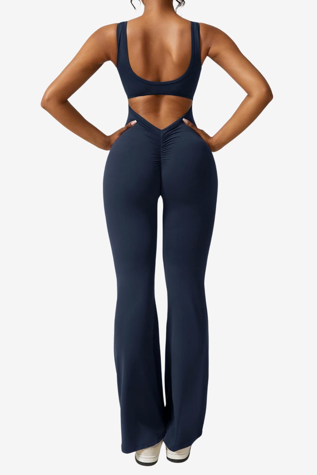 Women’s Sleeveless Flared Jumpsuit Stretch Fit V-Back