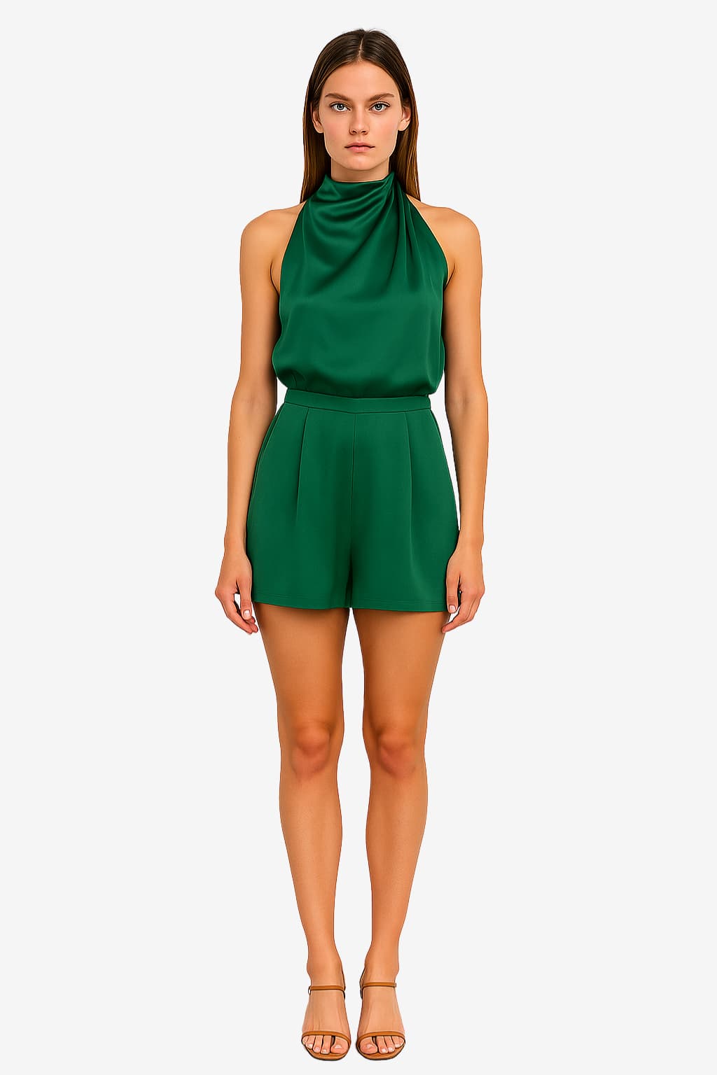 Women’s Satin Halter Romper Sleeveless Party Jumpsuit