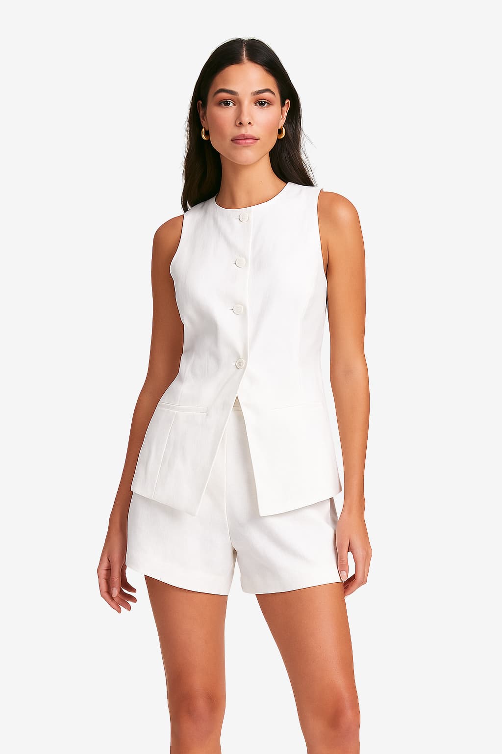 Women’s White Vest and Shorts Set Tailored Fit Summer