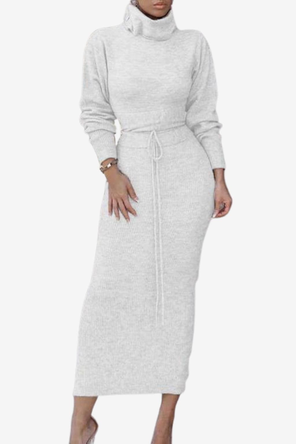 Women's Bodycon Turtle Neck Sweater &amp; Drawstring Skirt Co-ord Set