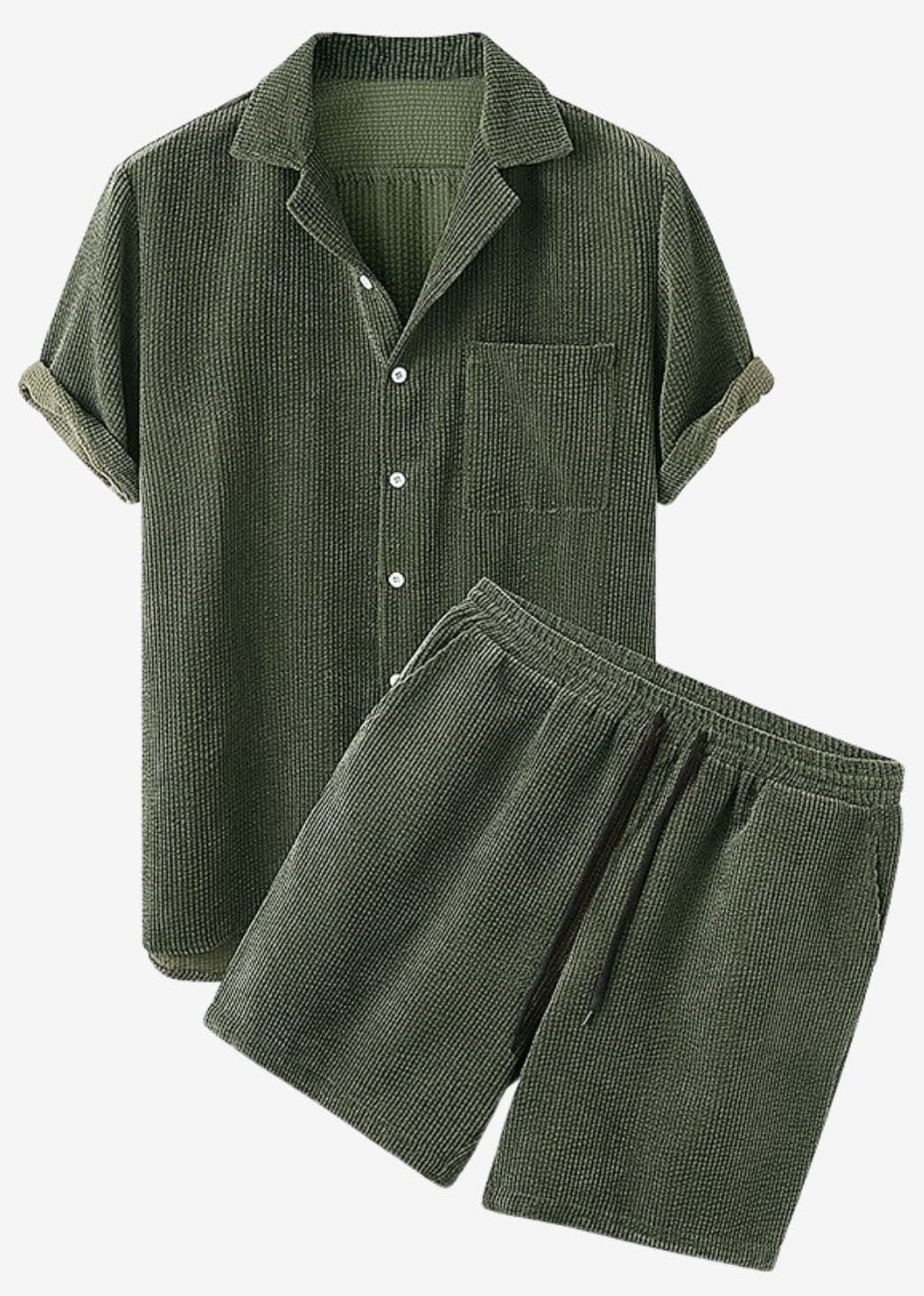 Men's Waffle-Knit Lounge Set - Short-Sleeve Shirt &amp; Shorts