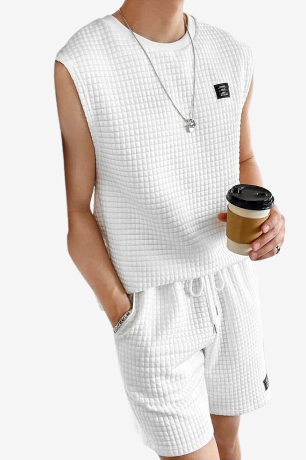 Men’s Sleeveless Two-Piece - Lounge Set with Waffle Texture