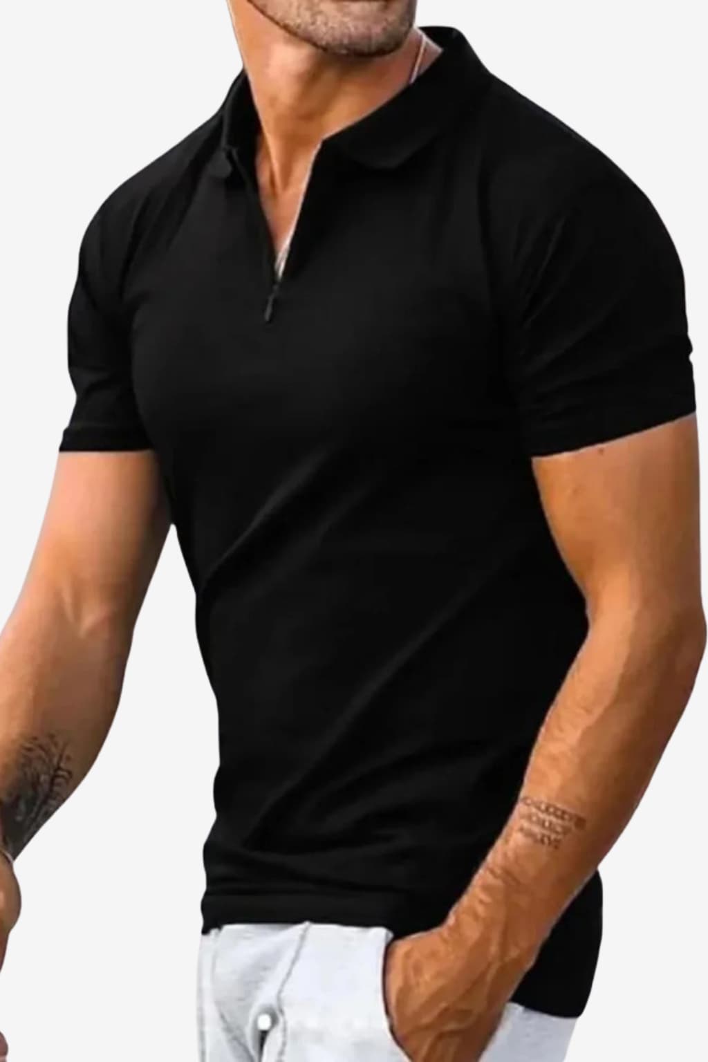 Men's Short-Sleeve Navy Polo Shirt with Zip Collar