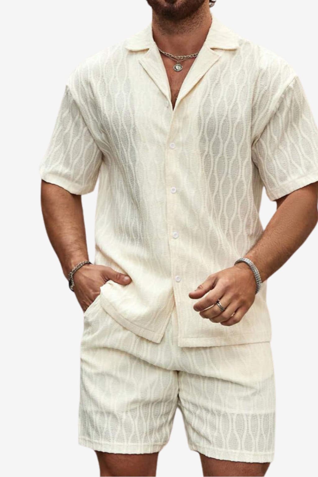 Men’s Summer Two-Piece Set Shirt and Shorts Casual Fit