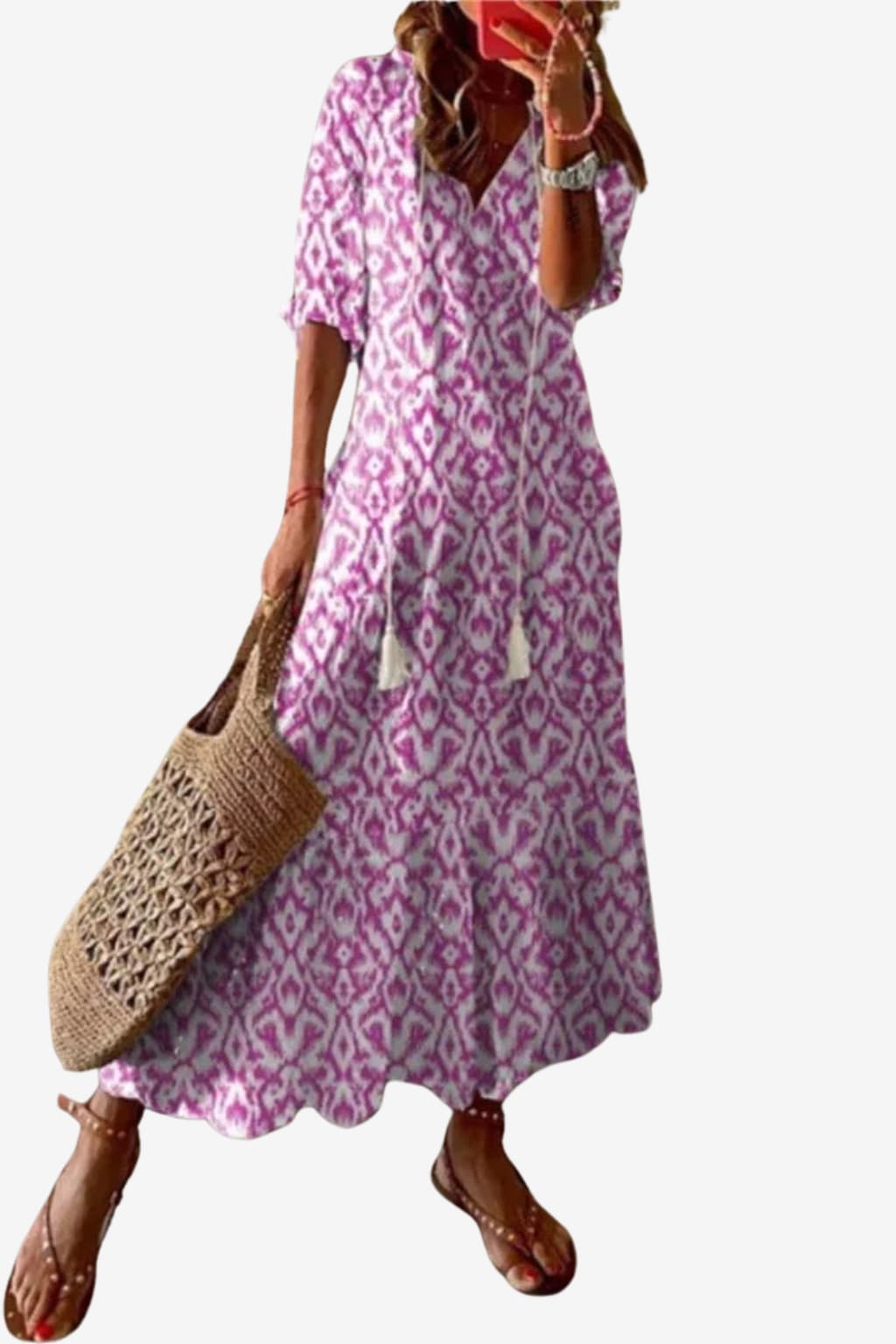 Women’s Floral Maxi Dress V-Neck Loose Fit Summer
