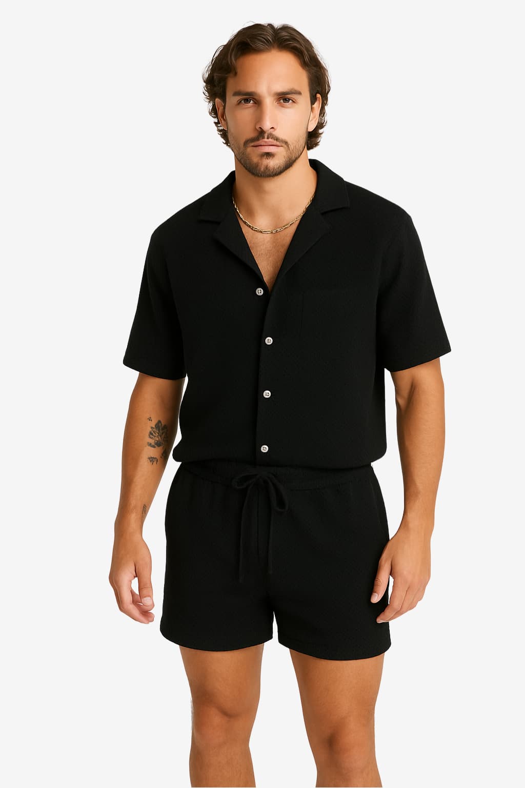 Men’s Short Sleeve Shirt &amp; Shorts Set Textured Casual