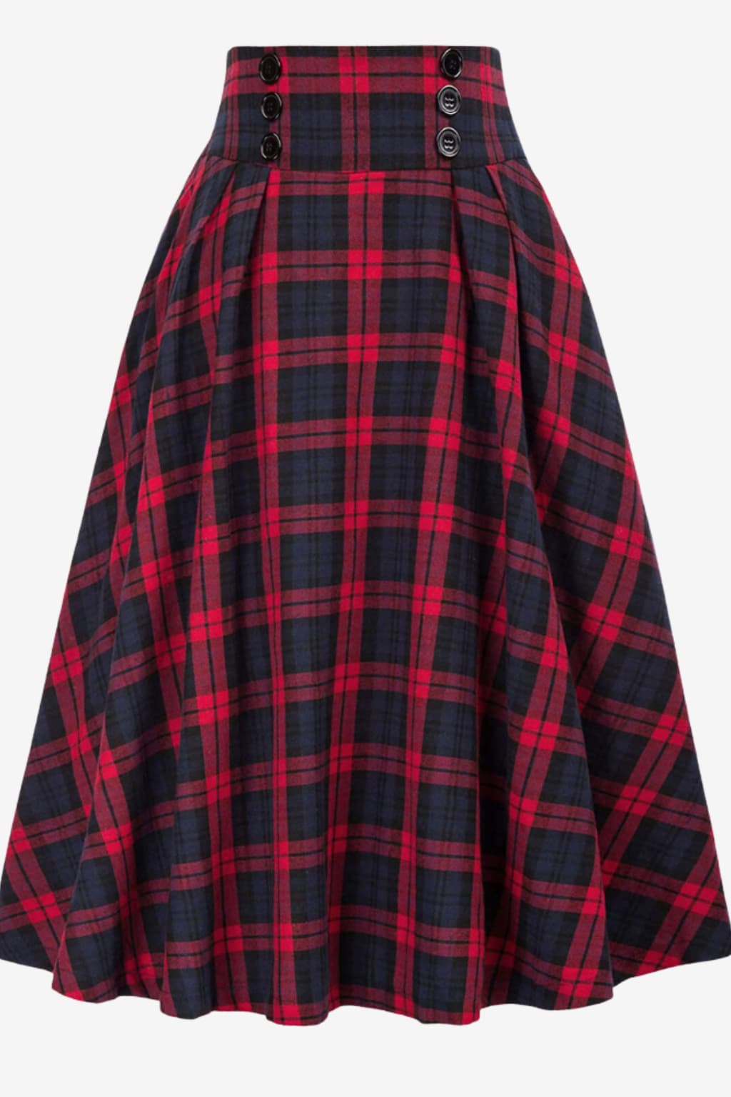Women's High - Waisted Tartan Midi Skirt